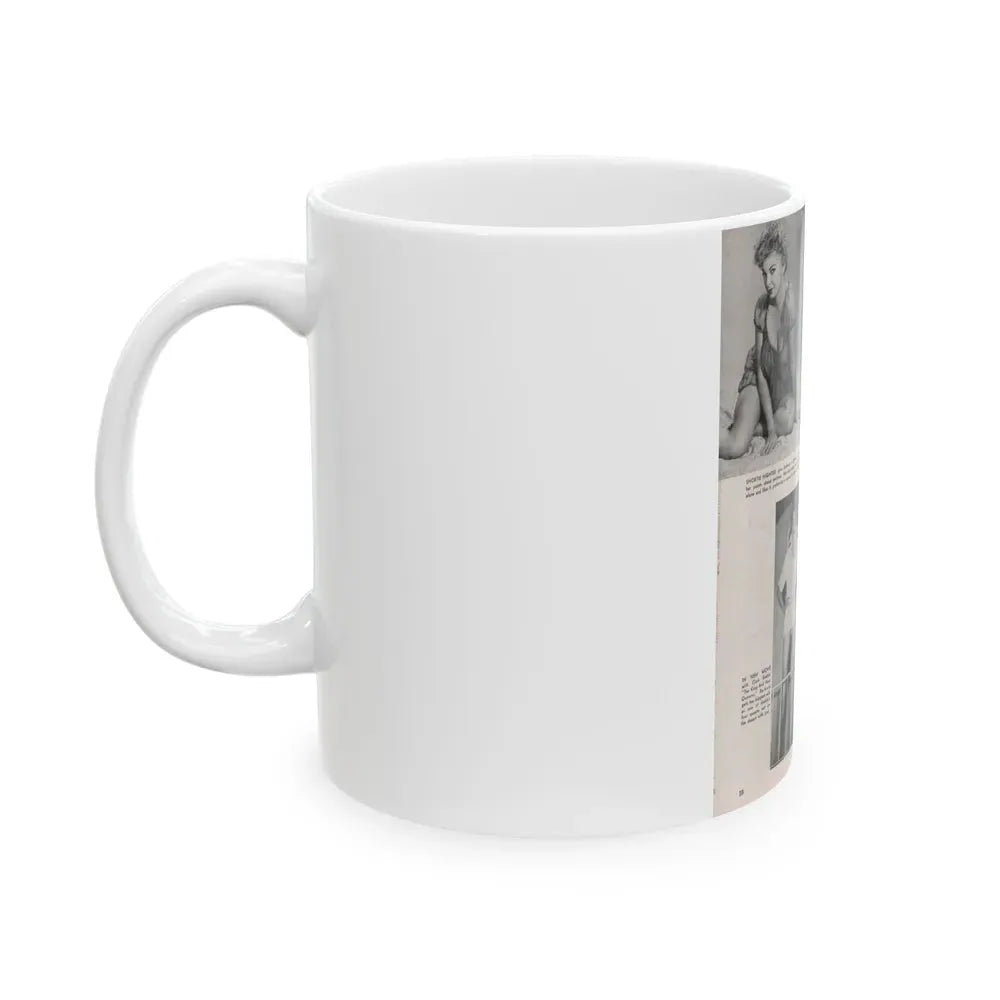 Barbara Nichols #406 - 1 Page, 2 B&W Photos & Article Continued from Modern Man Mag. Sept. '56 (Vintage Female Icon) White Coffee Mug - Go Mug Yourself