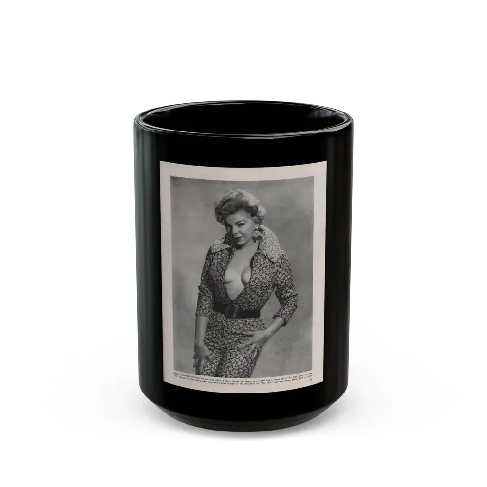 Barbara Nichols #408 - 1 Page, 2 B&W Photos & Article Continued from Modern Man Mag. Sept. '56 (Vintage Female Icon) Black Coffee Mug 15oz - Go Mug Yourself