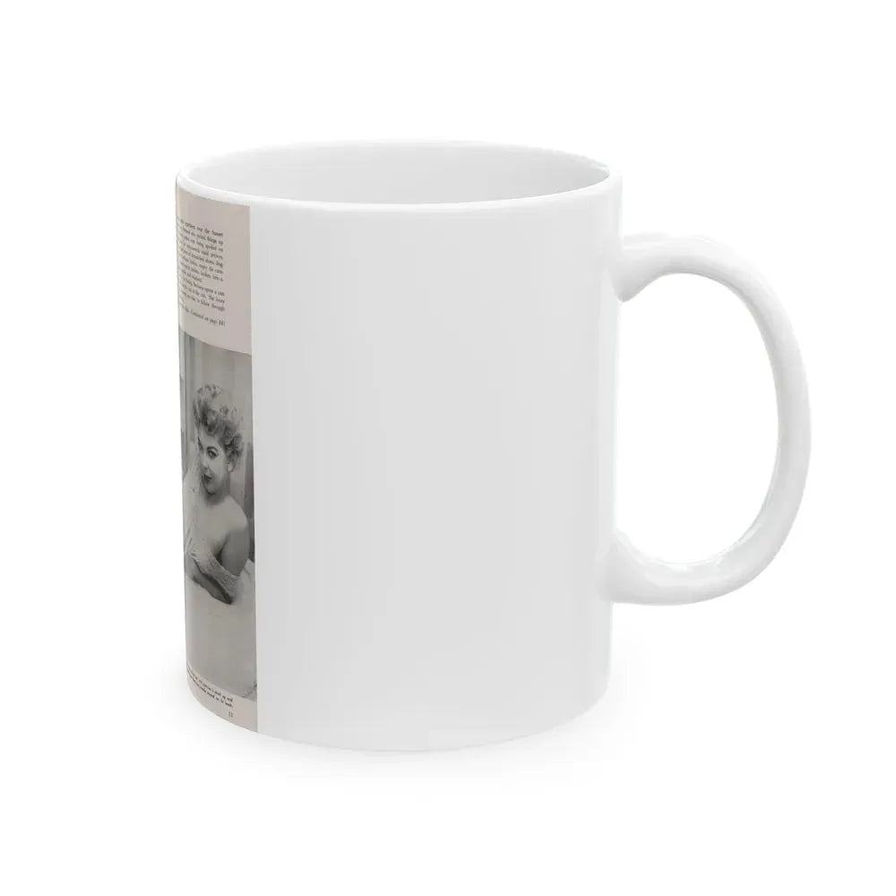 Barbara Nichols #410 - 1 Page, 1 B&W Photo & Article Continued from Modern Man Mag. Sept. '56 (Vintage Female Icon) White Coffee Mug - Go Mug Yourself