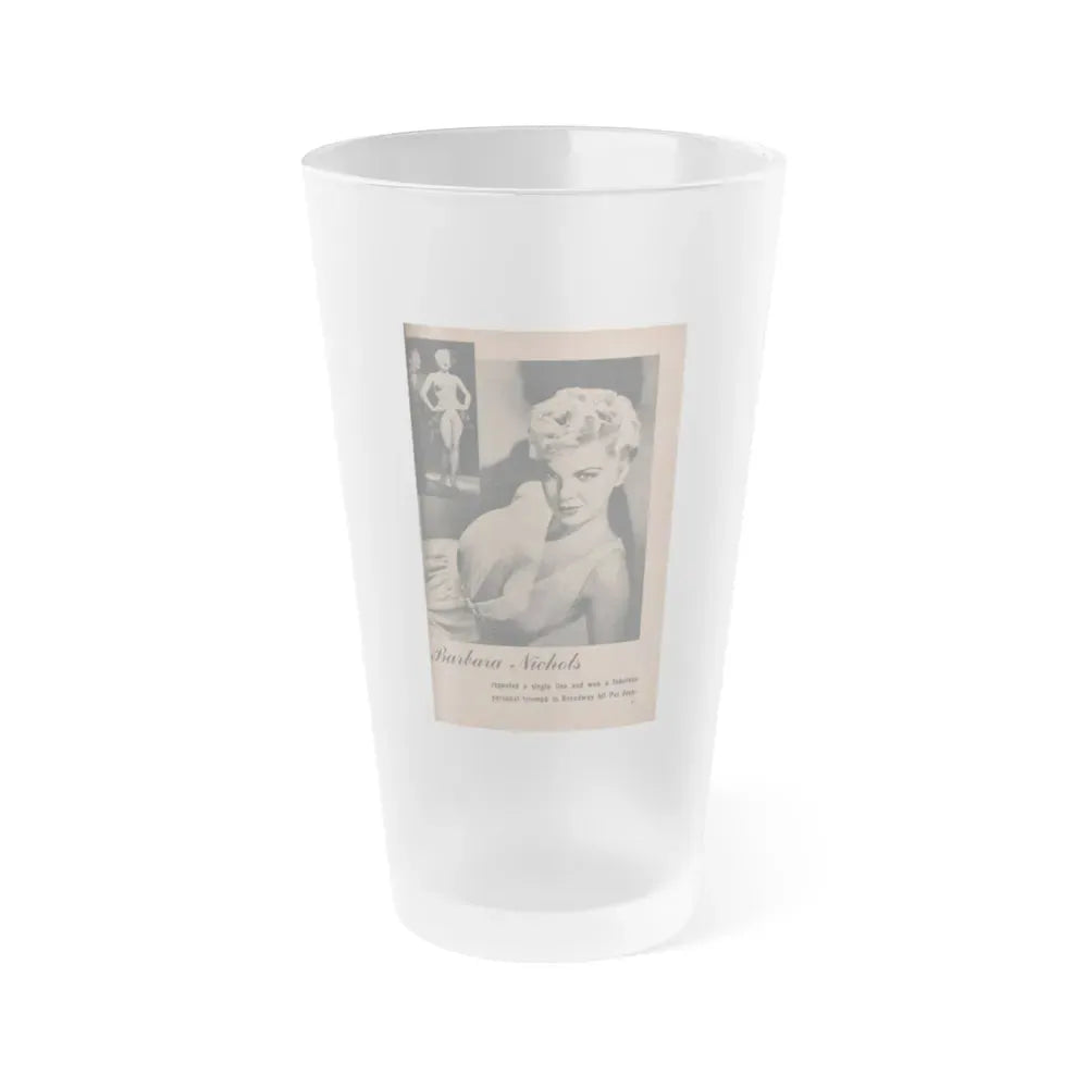 Barbara Nichols #419 - Page 1 of 1 with, 2 B&W Photos from BRIEF Digest Mag. Feb. '54 (Vintage Female Icon) Frosted Pint Glass 16oz 16oz Frosted - Go Mug Yourself