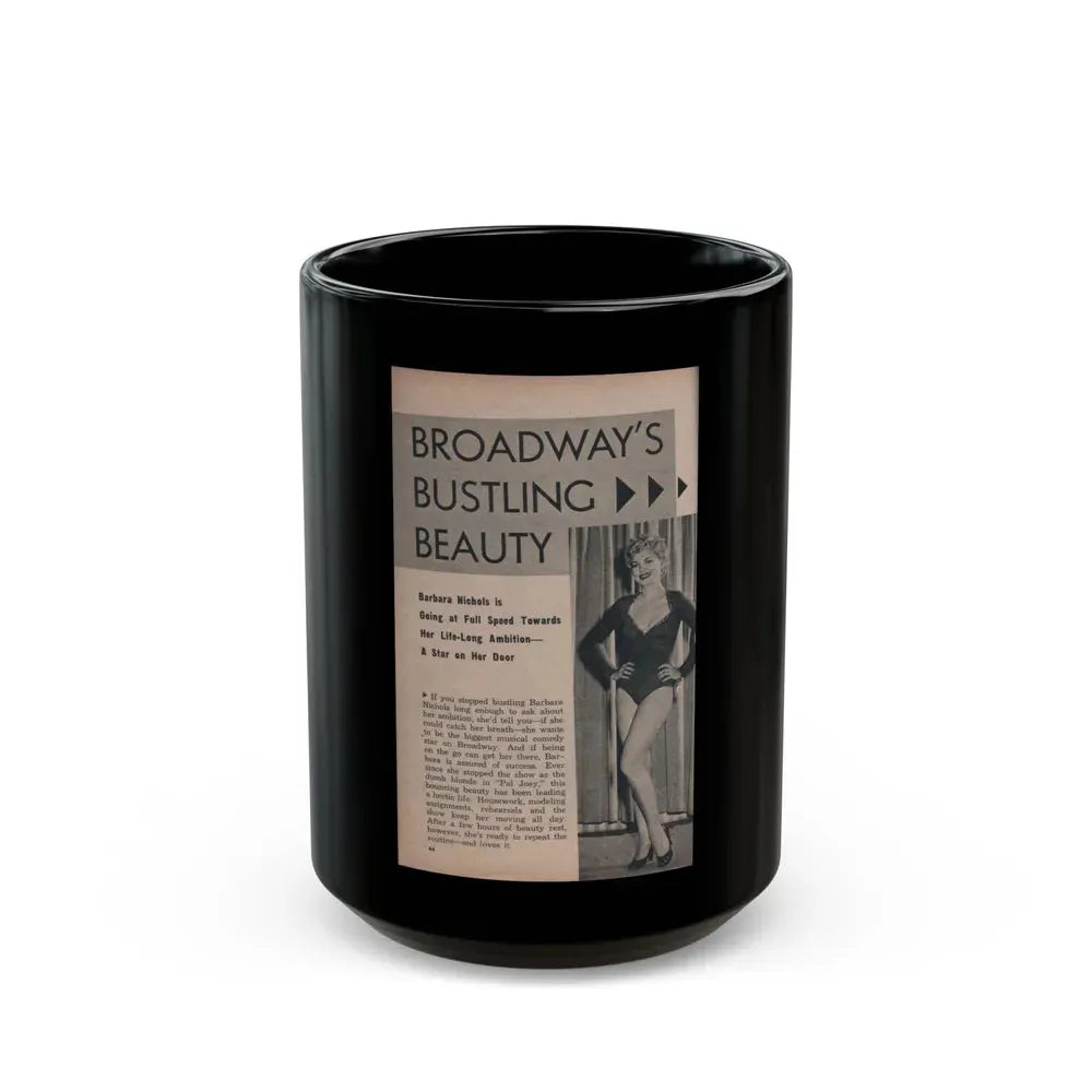 Barbara Nichols #420 - Page 1 of 6 with, 1 B&W Photo & Article from PHOTO Digest Mag. Nov. '53 (Vintage Female Icon) Black Coffee Mug 15oz - Go Mug Yourself