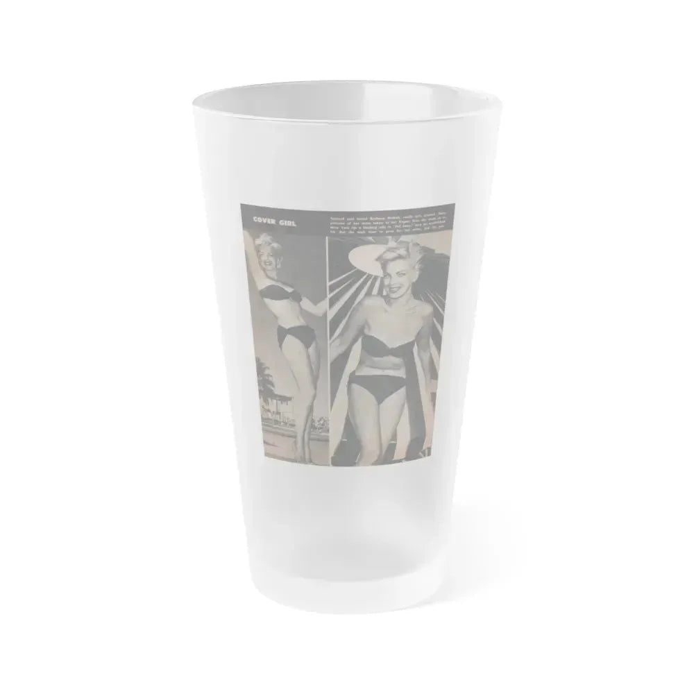 Barbara Nichols #433 - Page 1 of 1 with, 2 B&W Photos & Short Paragraph from GALA Magazine January '53 (Vintage Female Icon) Frosted Pint Glass 16oz 16oz Frosted - Go Mug Yourself