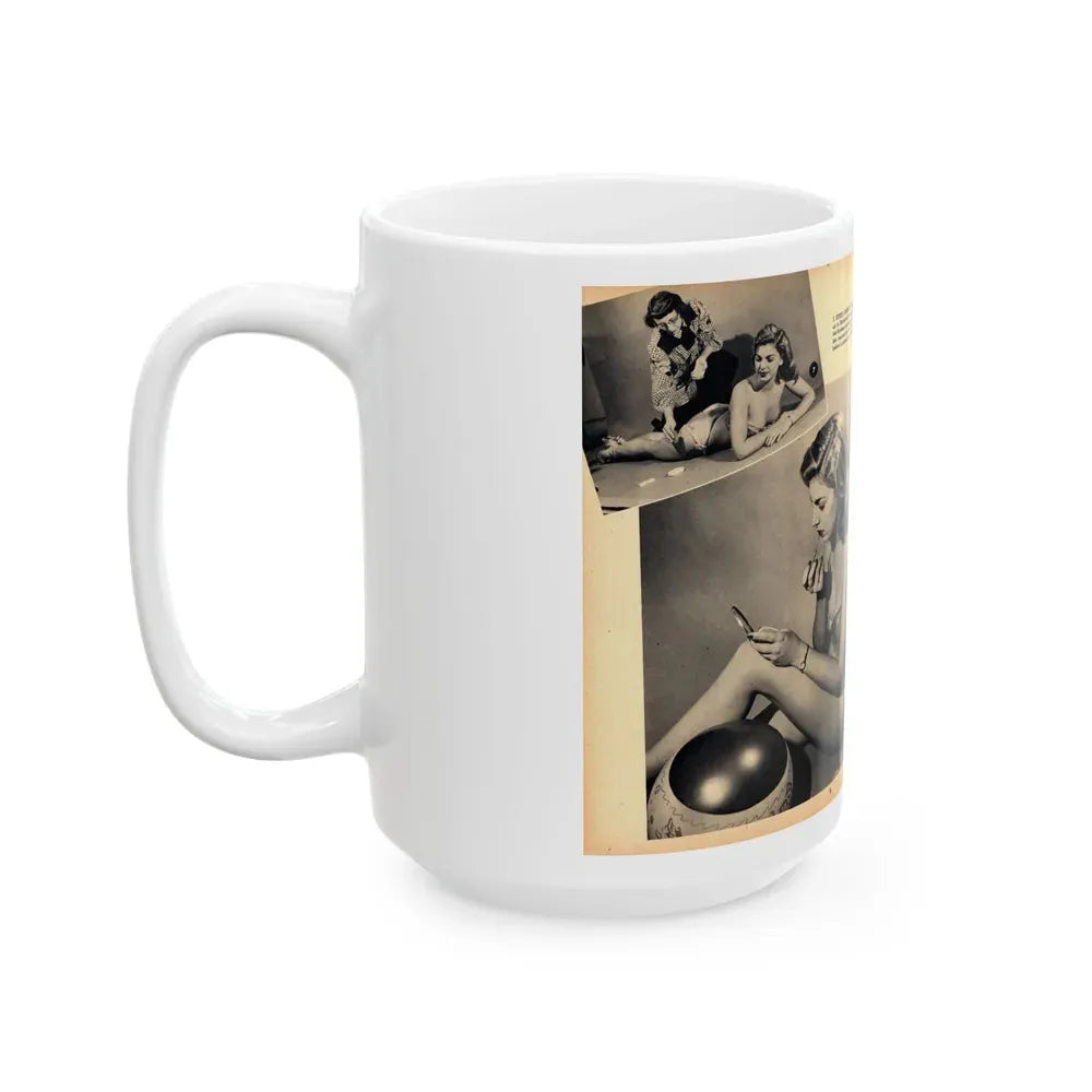 Barbara Nichols #483 - 4 B&W Photos & 4 Captions from Glamorous Models Mag. June '49 (Vintage Female Icon) White Coffee Mug - Go Mug Yourself