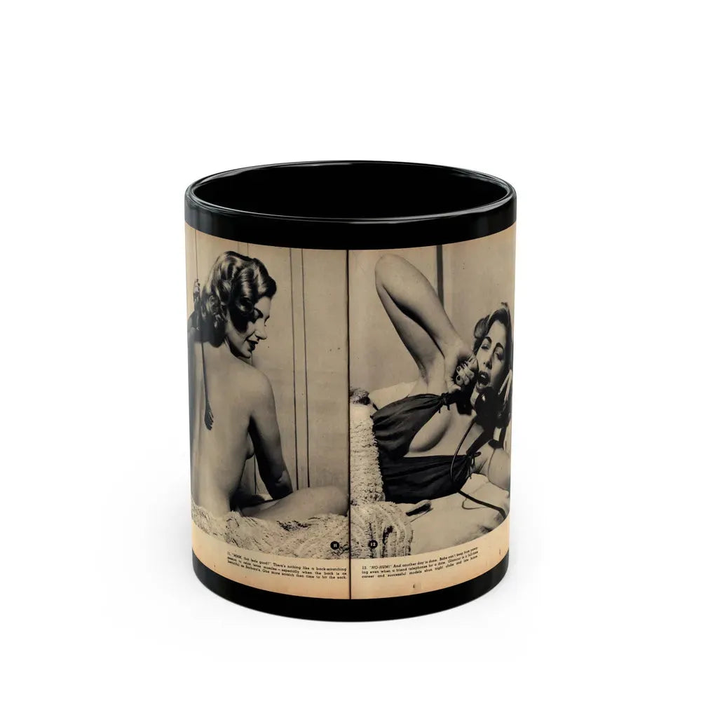 Barbara Nichols #484 - 2 B&W Photos & 2 Captions from Glamorous Models Mag. June '49 (Vintage Female Icon) Black Coffee Mug 11oz - Go Mug Yourself