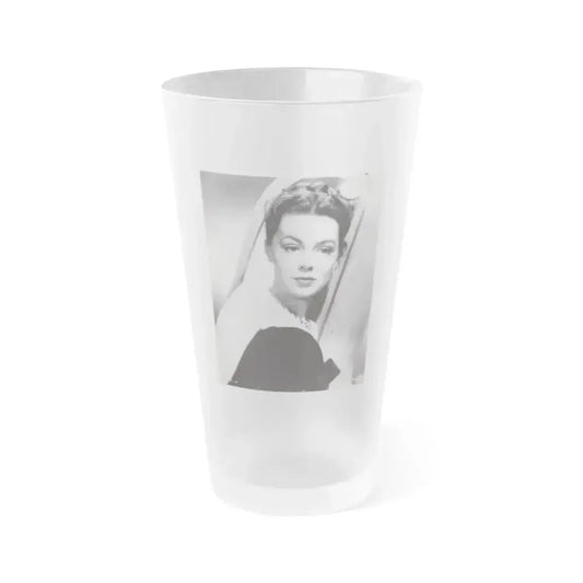 Barbara Rush #24 - Vintage 7x9 B&W Head & Shoulder Upper Body Glamour Photo from 2-19-59 (Vintage Female Icon) Frosted Pint Glass 16oz 16oz Frosted - Go Mug Yourself