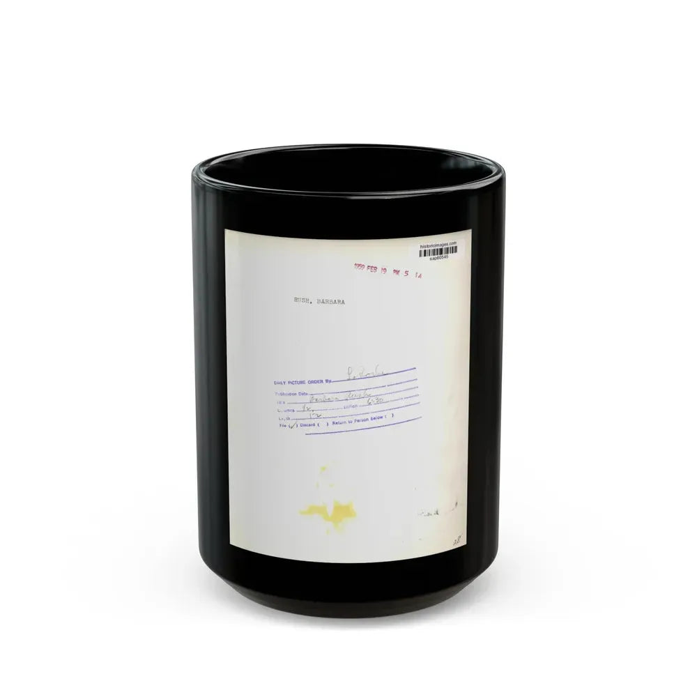Barbara Rush #24 - Vintage 7x9 B&W Head & Shoulder Upper Body Glamour Photo from 2-19-59_1 (Vintage Female Icon) Black Coffee Mug 15oz - Go Mug Yourself