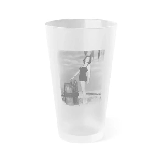 Barbara Rush #37 - 8x10 B&W Full Body 1-Piece Swimsuit Cheesecake Photo (Vintage Female Icon) Frosted Pint Glass 16oz 16oz Frosted - Go Mug Yourself