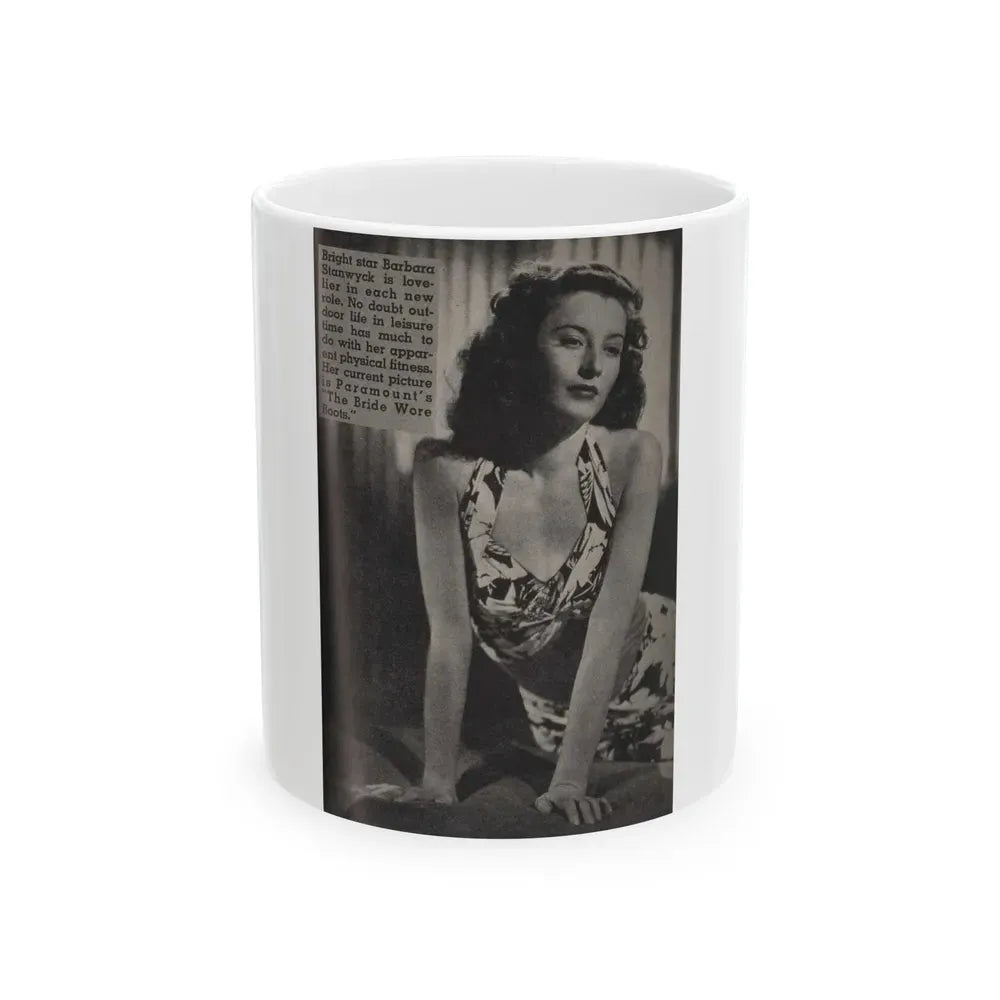 Barbara Stanwyck #162 - Physical Culture Pocket Mag. '46 - 1 B&W Photo (Vintage Female Icon) White Coffee Mug 11oz - Go Mug Yourself