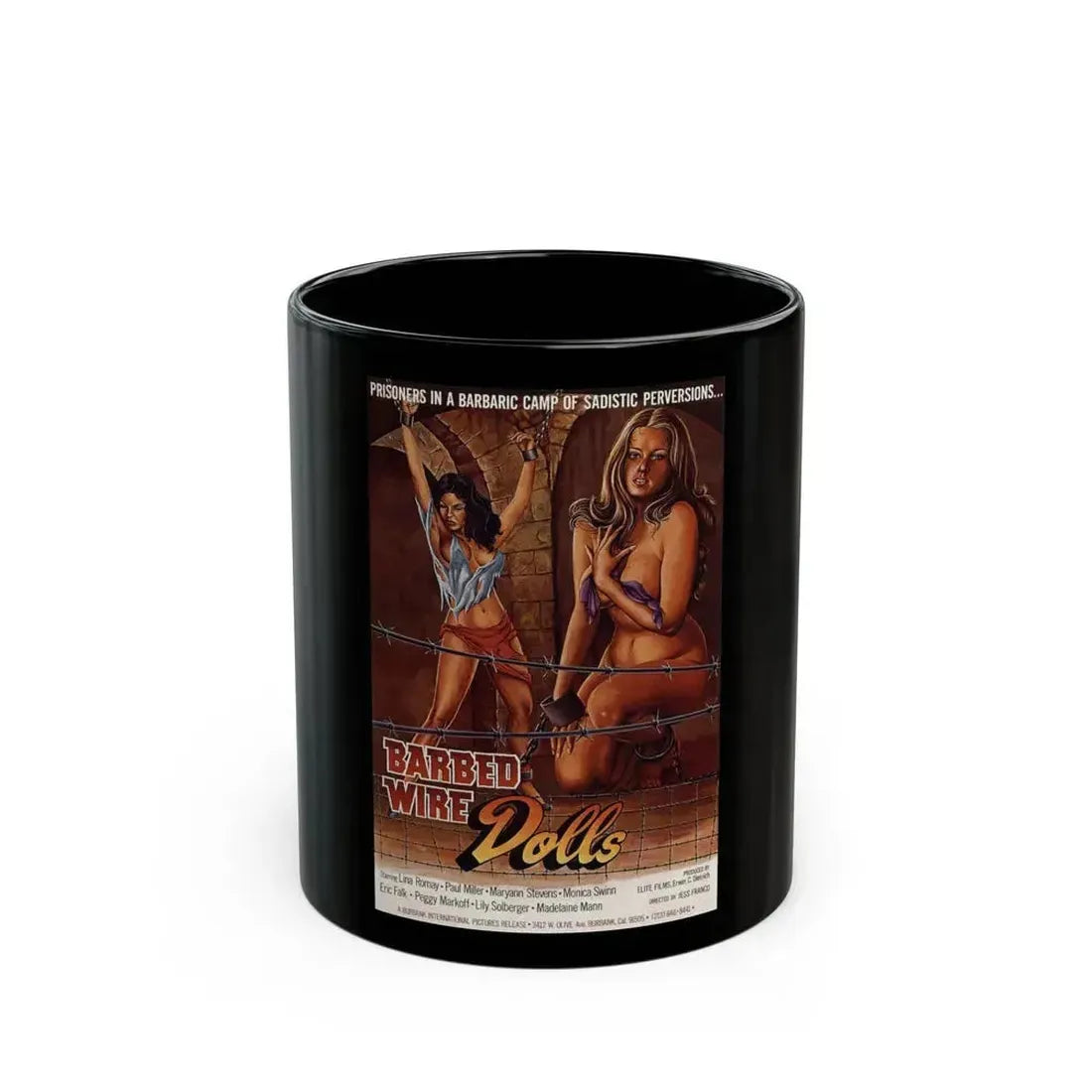 BARBED WIRE DOLLS 1976 Movie Poster - Black Coffee Mug 11oz - Go Mug Yourself