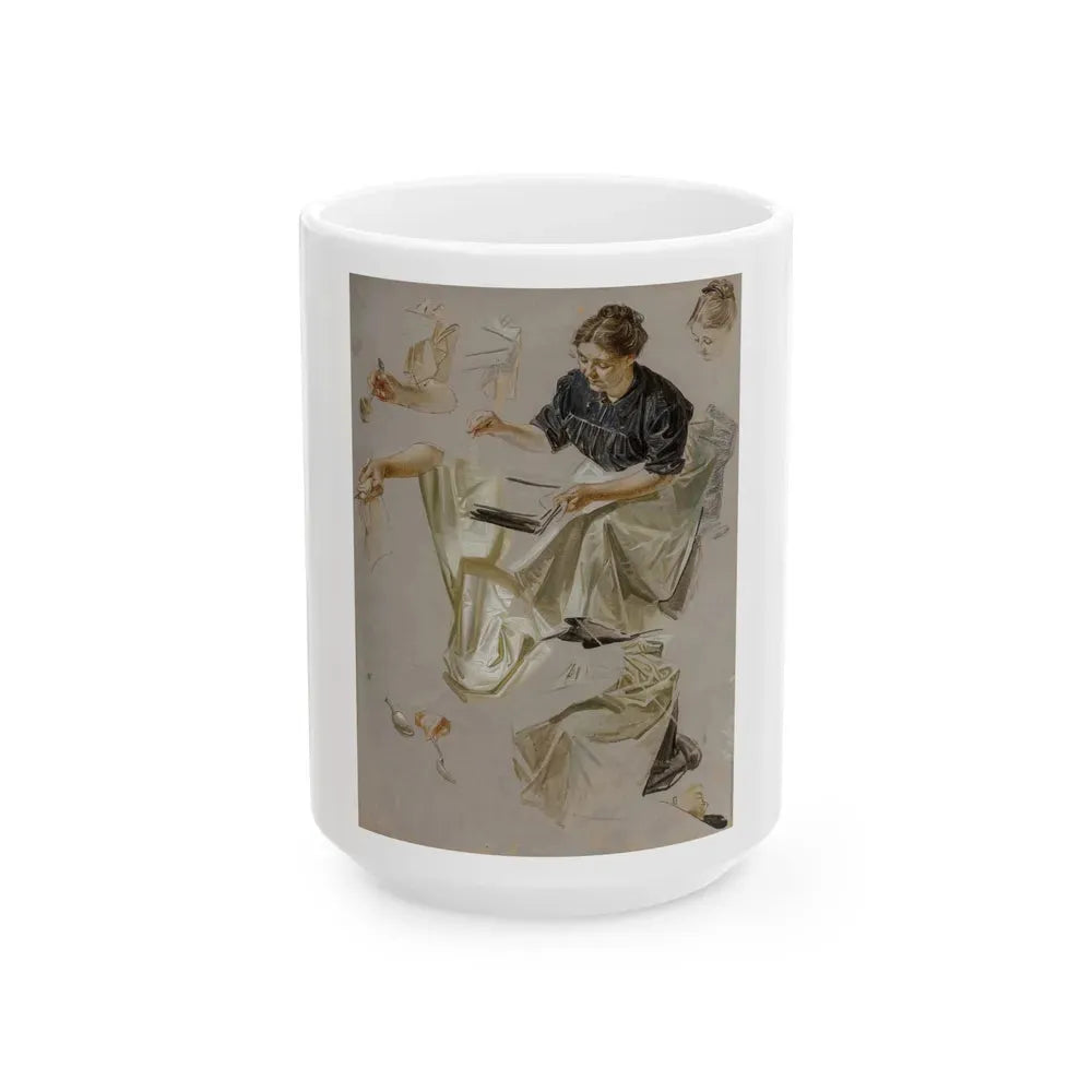 Basting the Turkey, Saturday Evening Post cover study, 1912 - White Coffee Mug 15oz - Go Mug Yourself