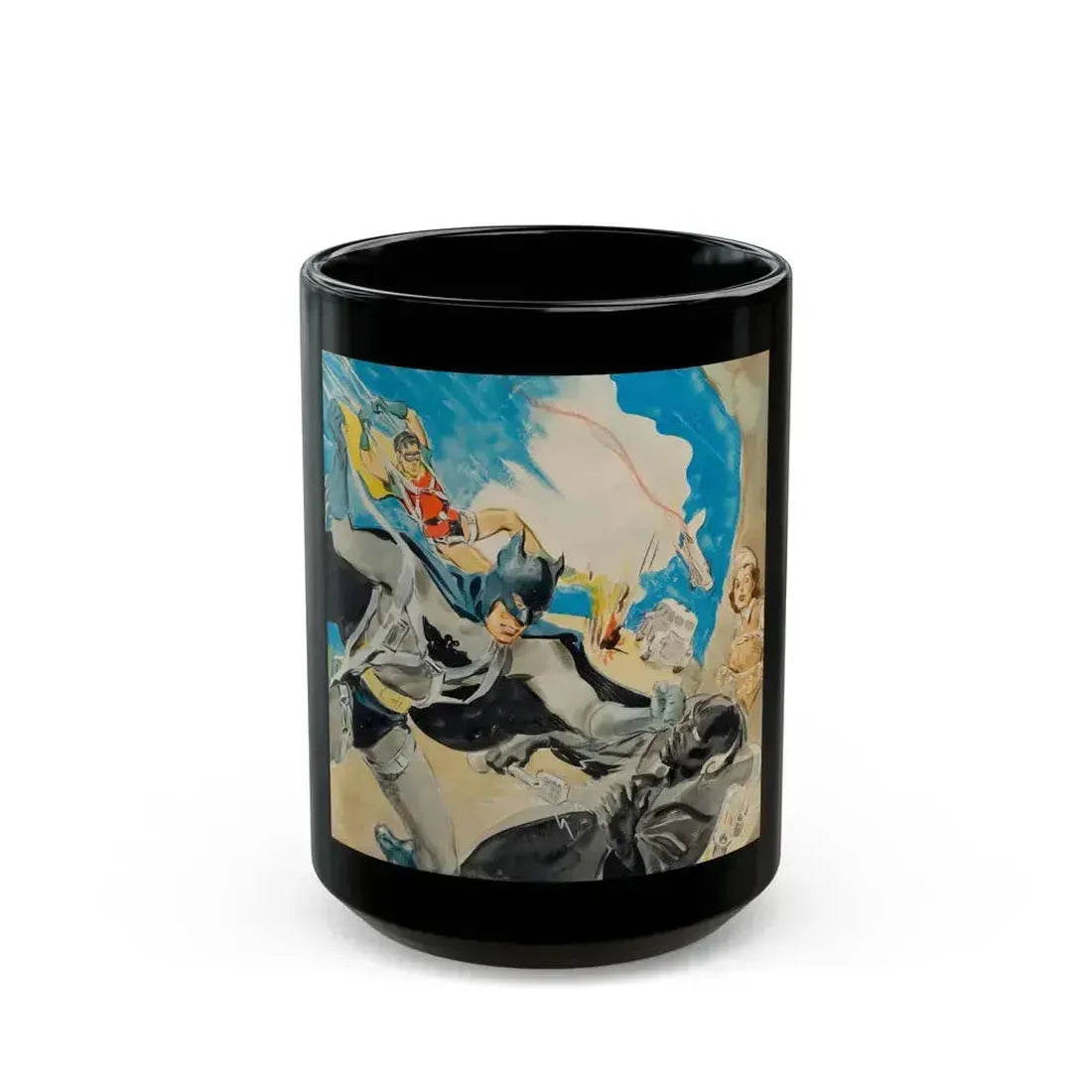 Batman and Robin, movie poster illustrations (2) - Black Coffee Mug 15oz - Go Mug Yourself