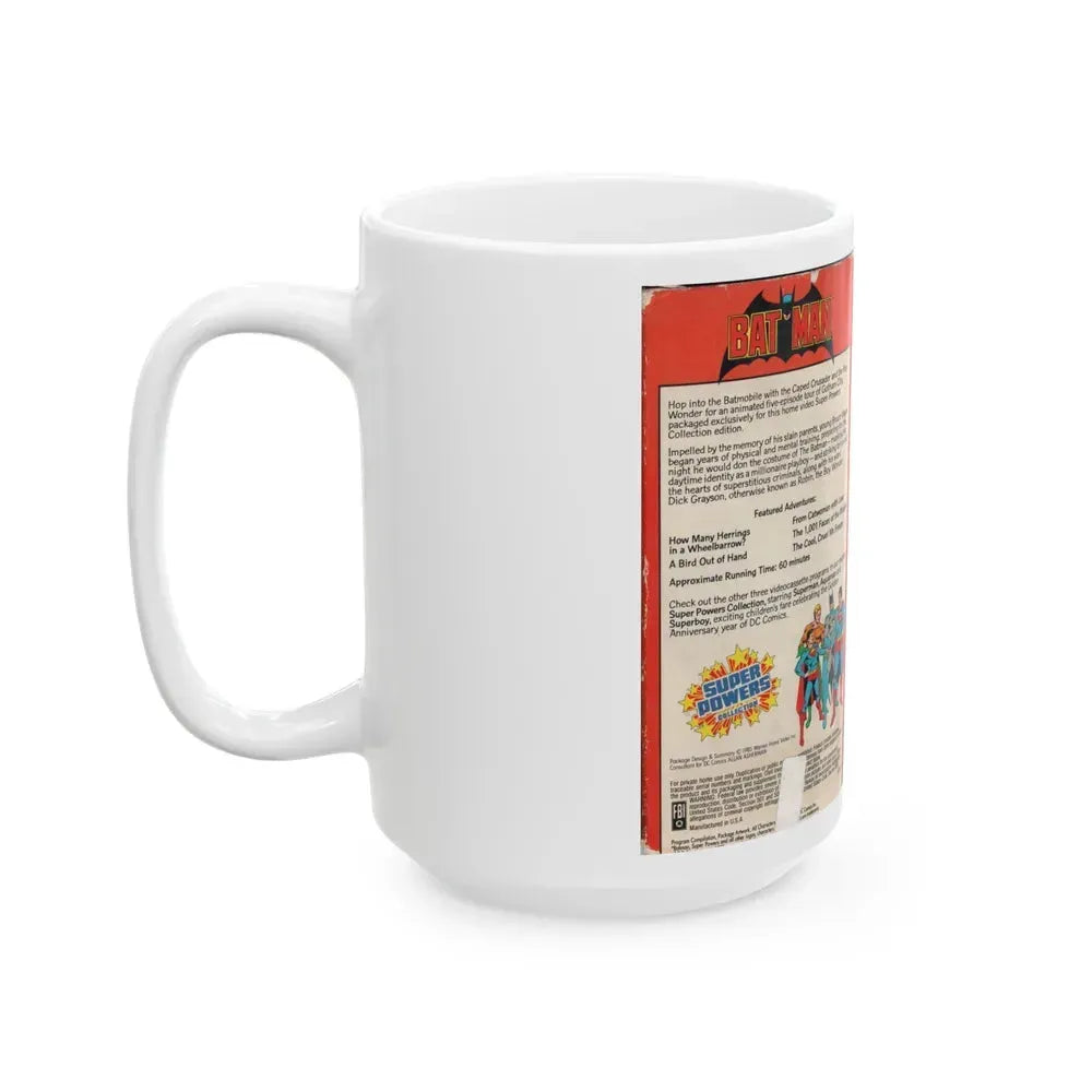 BATMAN SUPER POWERS COLLECTION (VHS COVER) - White Coffee Mug - Go Mug Yourself