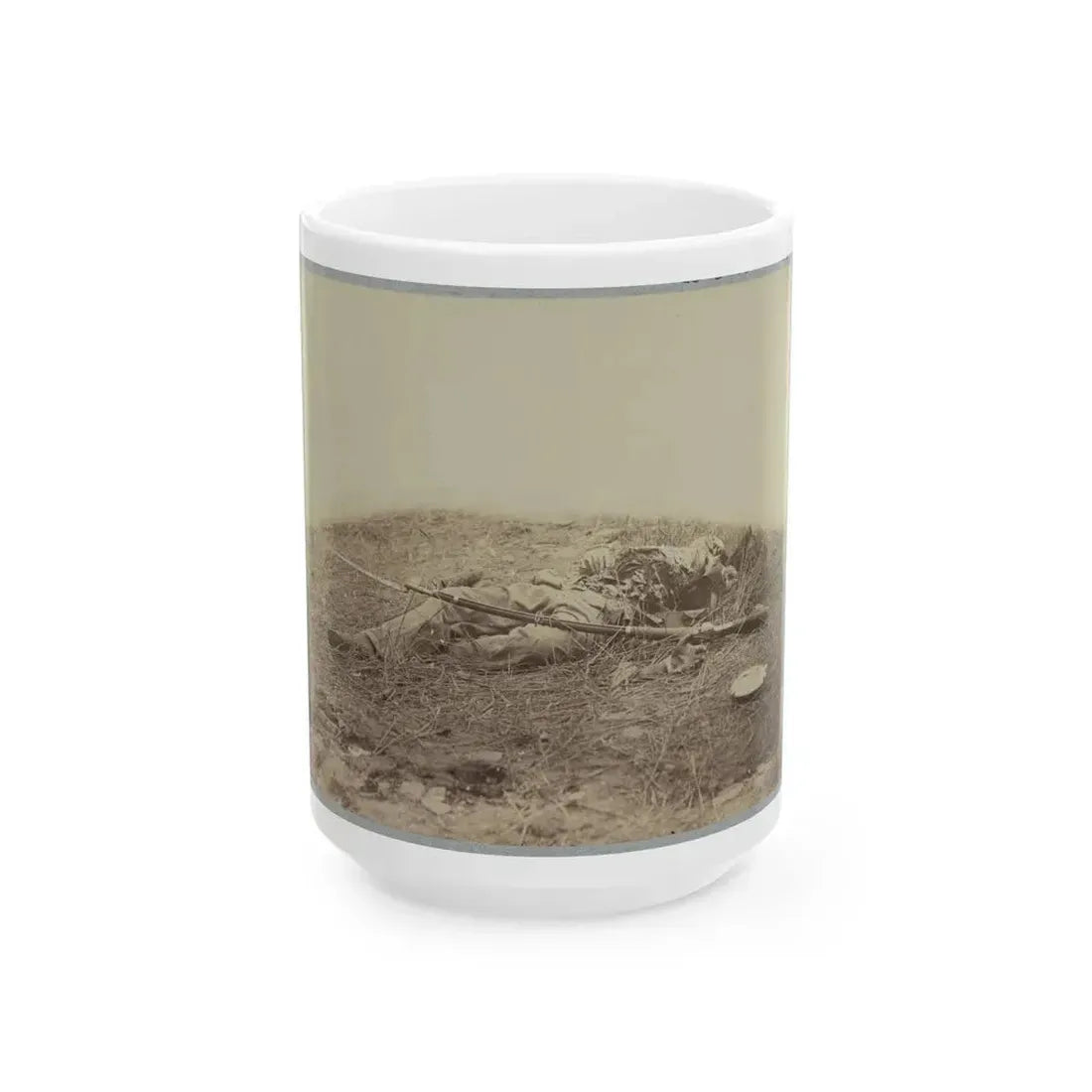 Battlefield Of Gettysburg. Body Of A Soldier In The Wheat Field, Evidently Killed By The Explosion Of A Shell (U.S. Civil War) White Coffee Mug 15oz - Go Mug Yourself