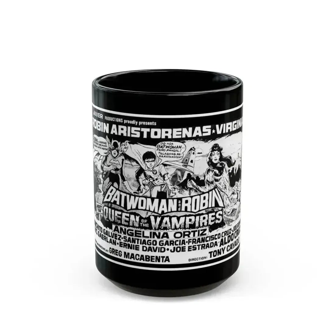 BATWOMAN AND ROBIN MEET THE QUEEN OF THE VAMPIRES 1972 Movie Poster - Black Coffee Mug 15oz - Go Mug Yourself