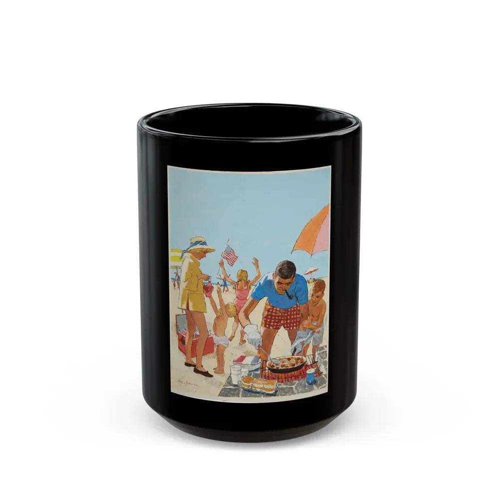 Beach Picnic Illustration (c. 1959) - Black Coffee Mug 15oz - Go Mug Yourself