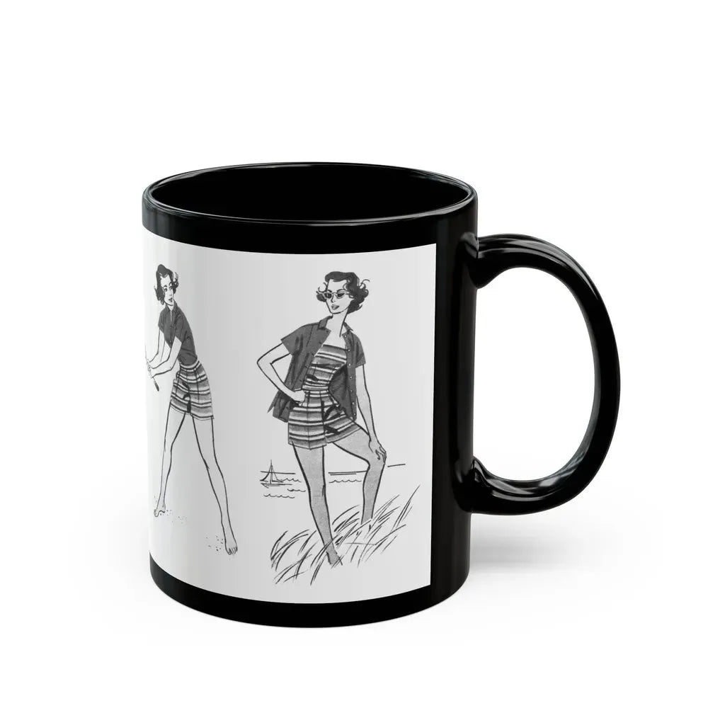 Beachwear illustrations, Woman magazine, 1957 - Black Coffee Mug - Go Mug Yourself