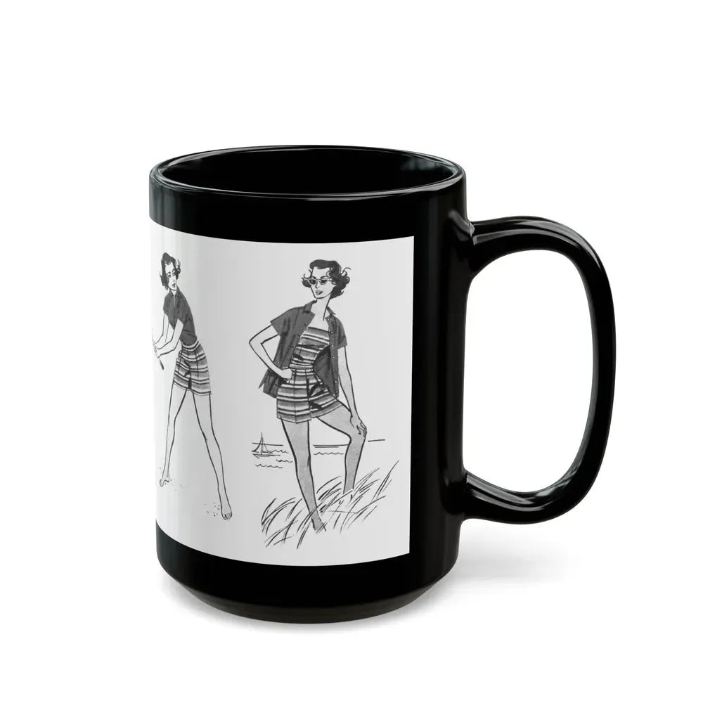 Beachwear illustrations, Woman magazine, 1957 - Black Coffee Mug - Go Mug Yourself