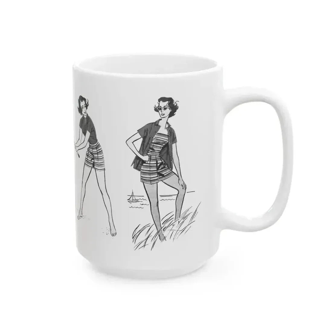 Beachwear illustrations, Woman magazine, 1957 - White Coffee Mug - Go Mug Yourself