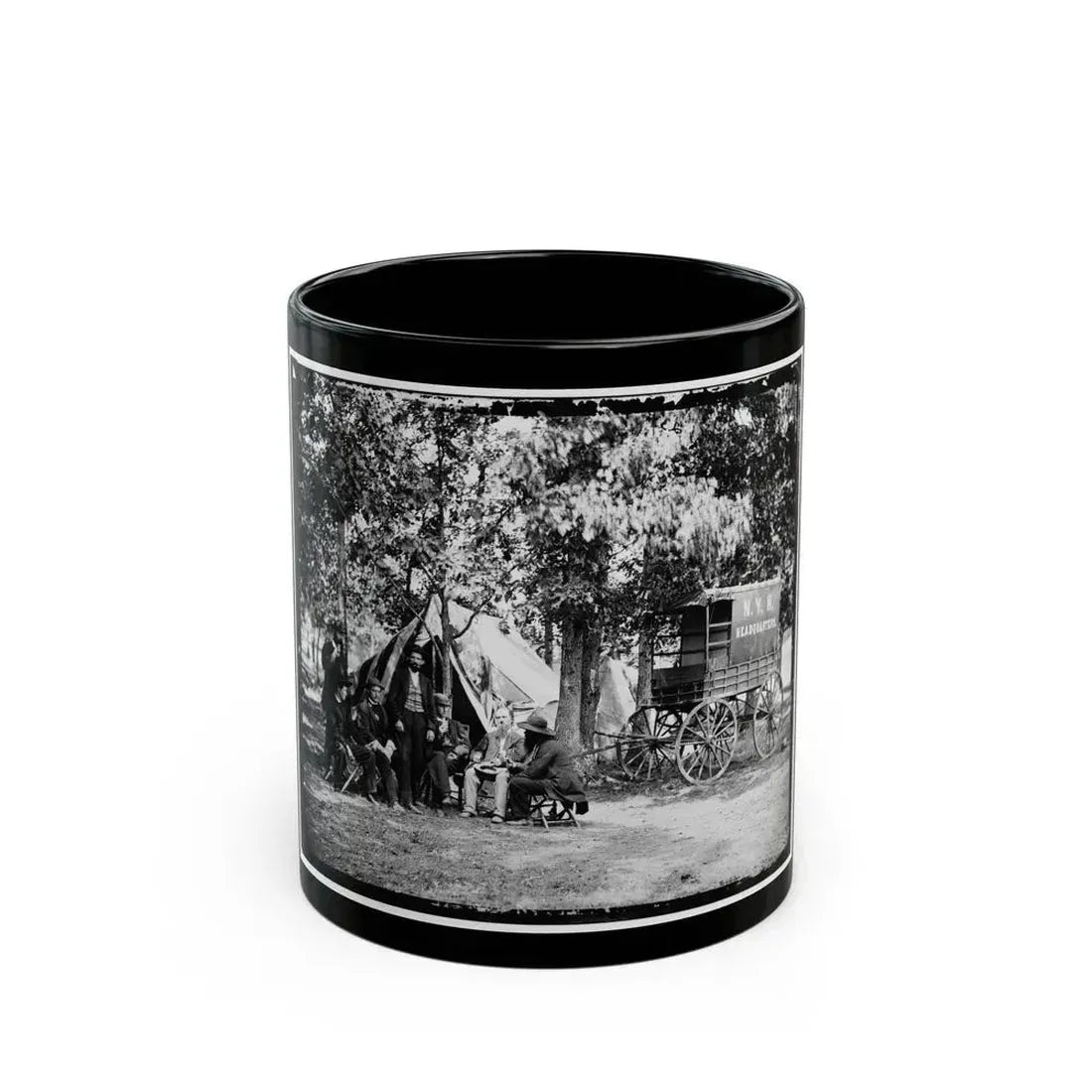 Bealeton, Va. Group At Tent And Wagon Of The New York Herald (U.S. Civil War) Black Coffee Mug 11oz - Go Mug Yourself