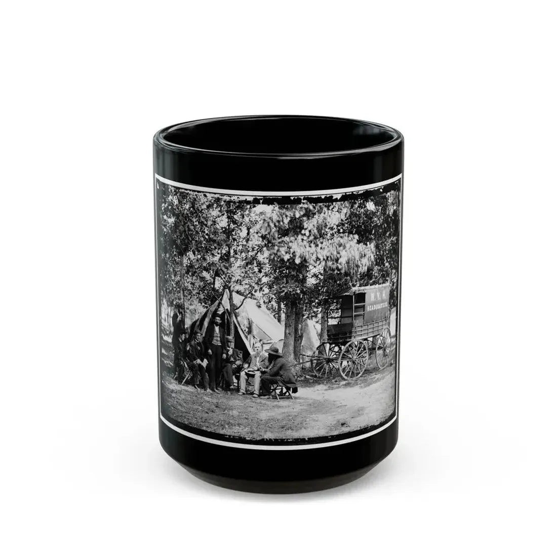 Bealeton, Va. Group At Tent And Wagon Of The New York Herald (U.S. Civil War) Black Coffee Mug 15oz - Go Mug Yourself