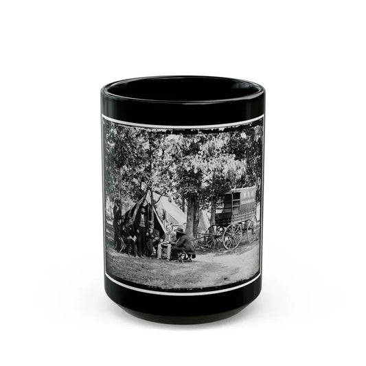 Bealeton, Va. Group At Tent And Wagon Of The New York Herald (U.S. Civil War) Black Coffee Mug 15oz - Go Mug Yourself