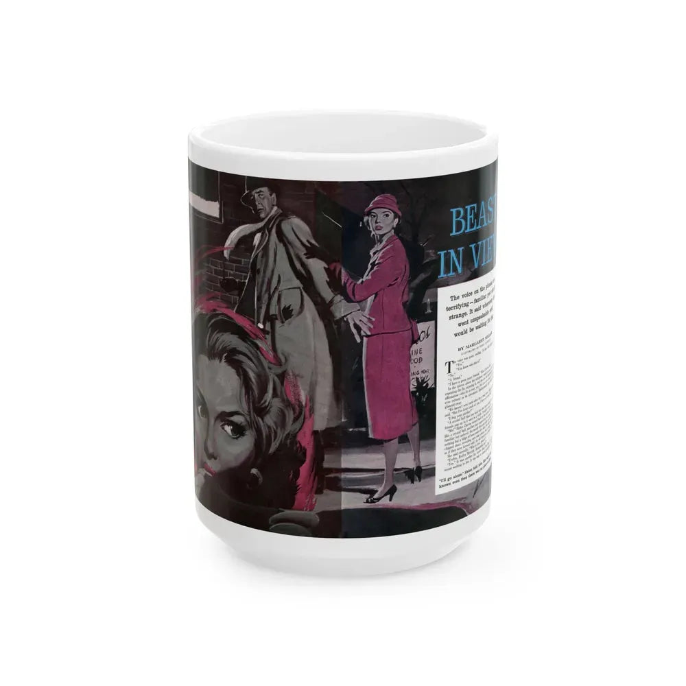 Beast in View, Cosmopolitan, June 1955 - White Coffee Mug 15oz - Go Mug Yourself