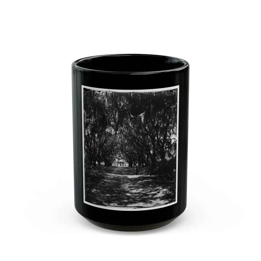 Beaufort, Port Royal Island, South Carolina. Live Oak Avenue Robert B. Rhett's Plantation (U.S. Civil War) Black Coffee Mug 15oz - Go Mug Yourself