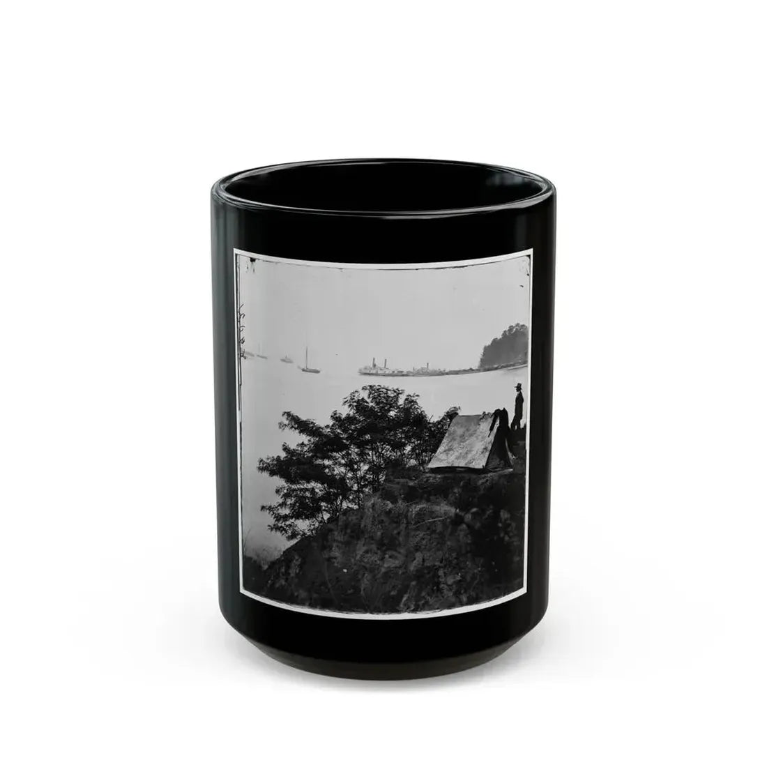 Belle Plain Landing, Virginia. Distance View Of Belle Plain Landing On The James River (U.S. Civil War) Black Coffee Mug 15oz - Go Mug Yourself