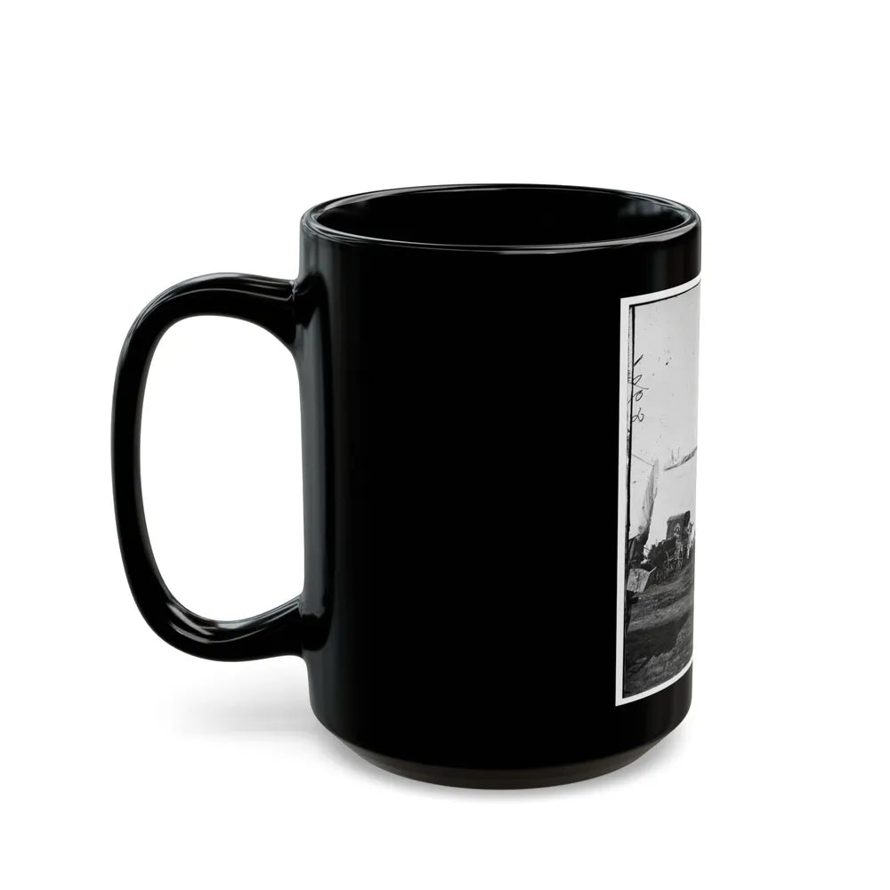 Belle Plain Landing, Virginia. Distance View Of Belle Plain Landing On The James River. (U.S. Mail Wagon 2nd Corps In Foreground) (U.S. Civil War) Black Coffee Mug-Go Mug Yourself