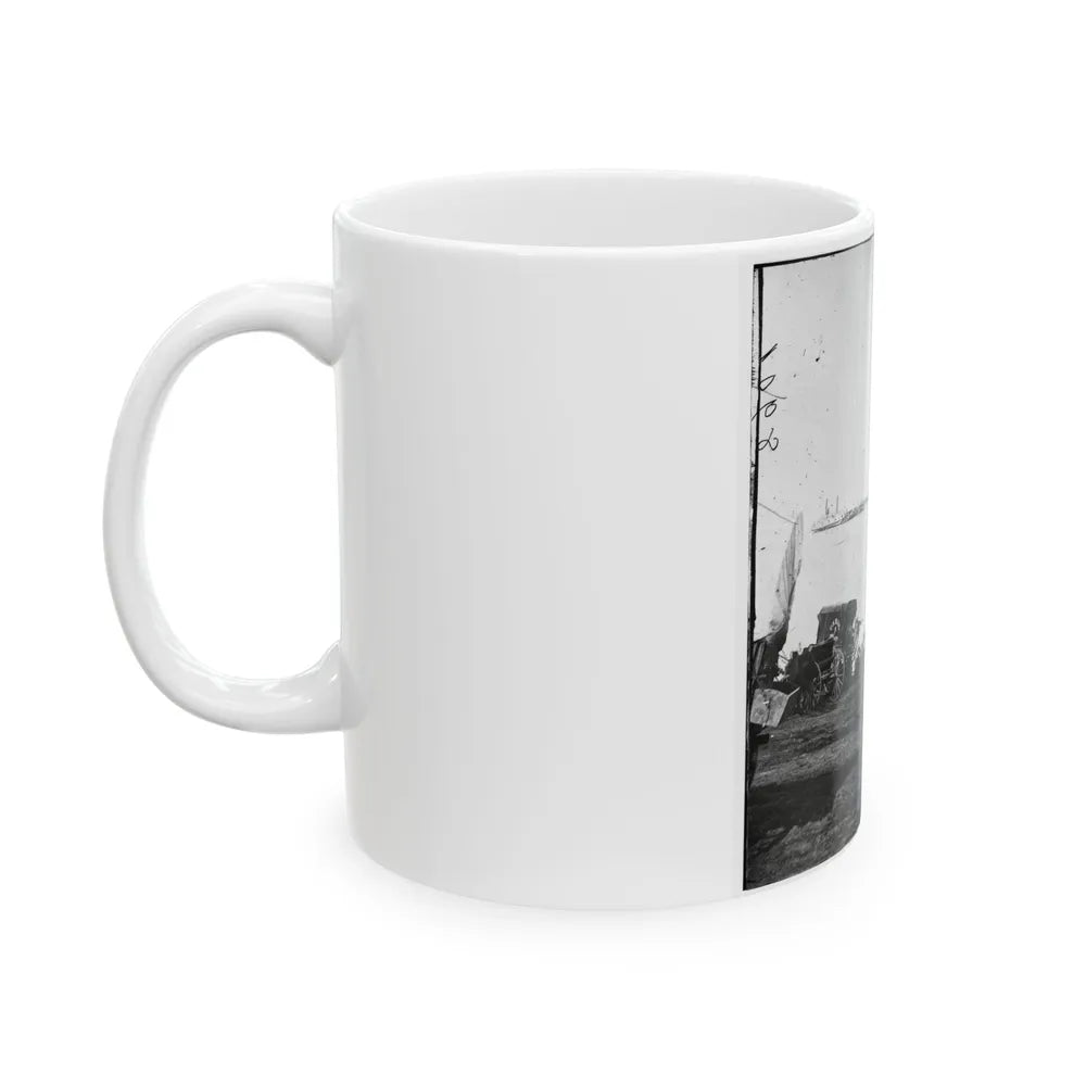 Belle Plain Landing, Virginia. Distance View Of Belle Plain Landing On The James River. (U.S. Mail Wagon 2nd Corps In Foreground) (U.S. Civil War) White Coffee Mug-Go Mug Yourself