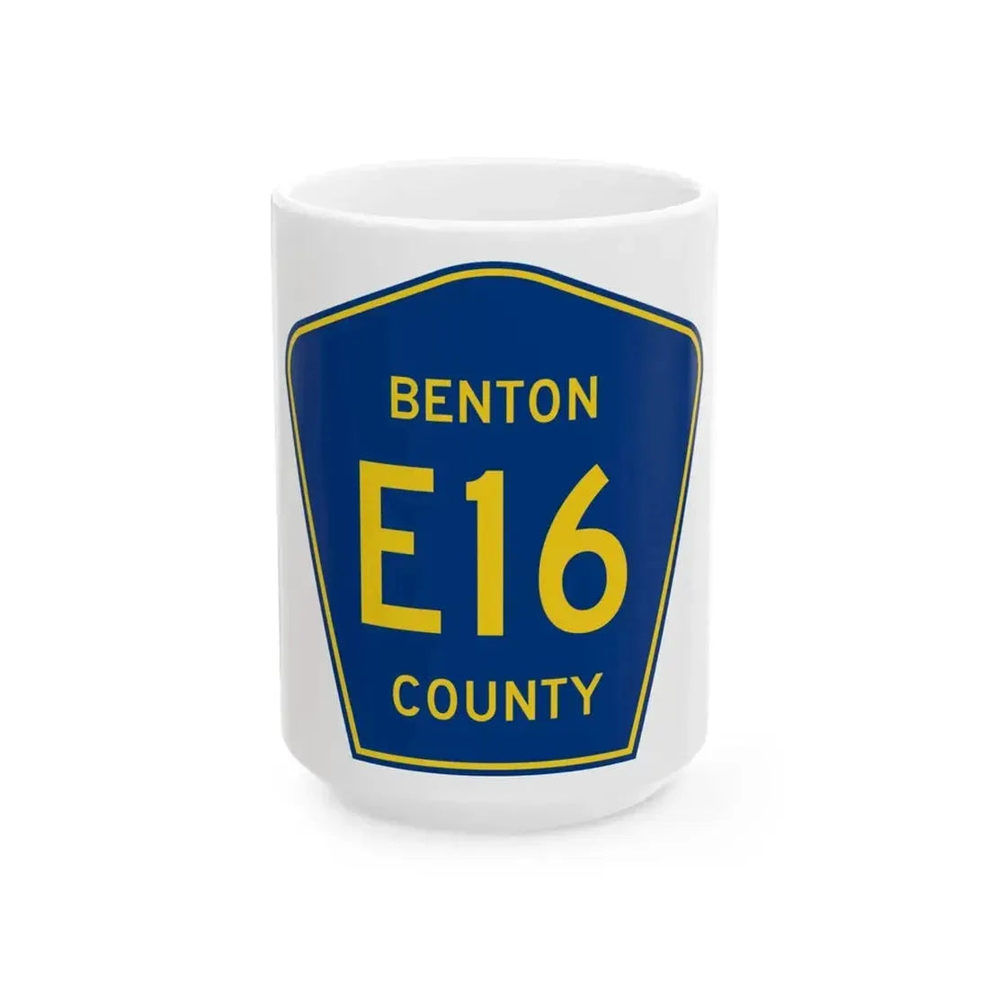 Benton County Route E16 IA (Iowa) (Road Sign) White Coffee Mug 15oz - Go Mug Yourself
