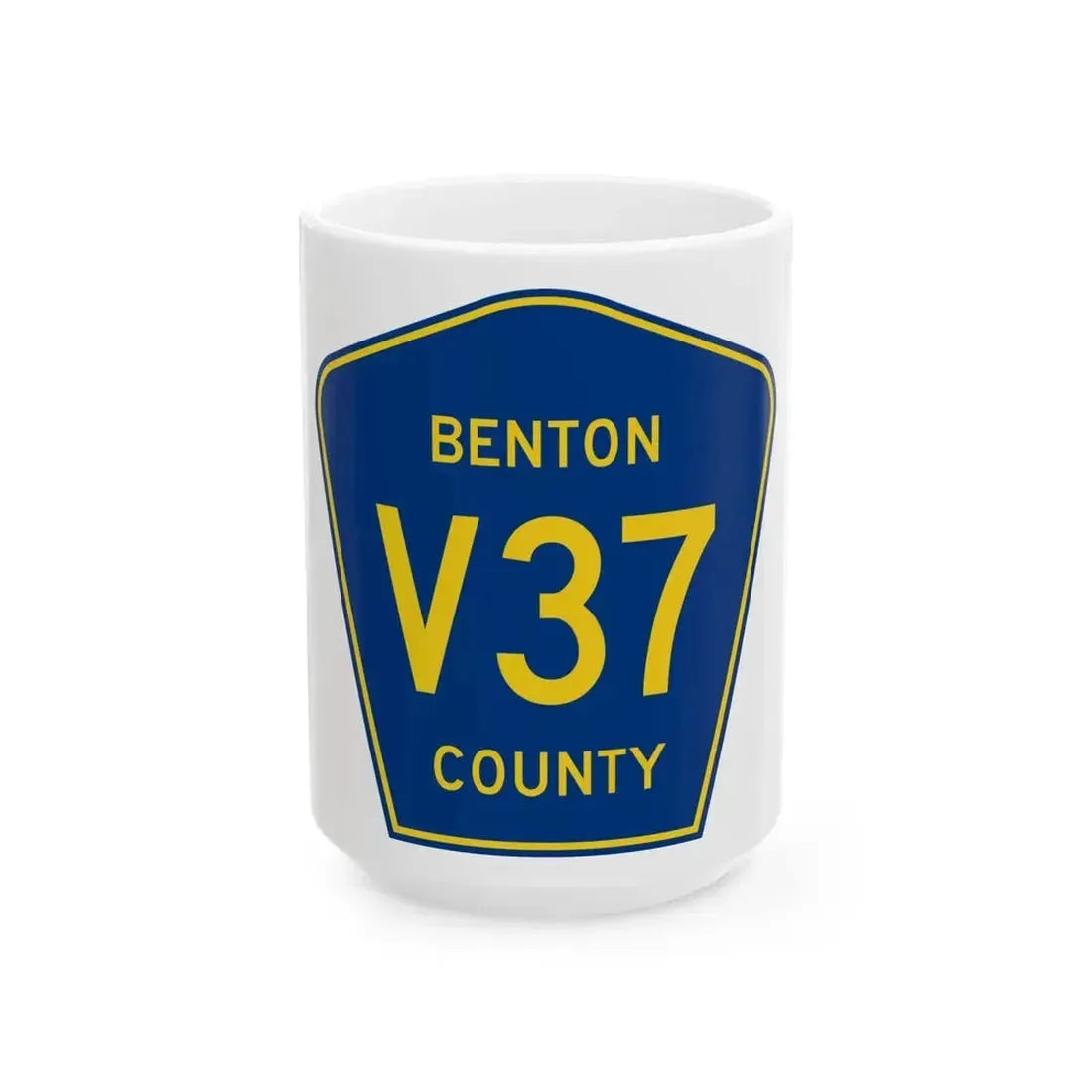 Benton County Route V37 IA (Iowa) (Road Sign) White Coffee Mug 15oz - Go Mug Yourself