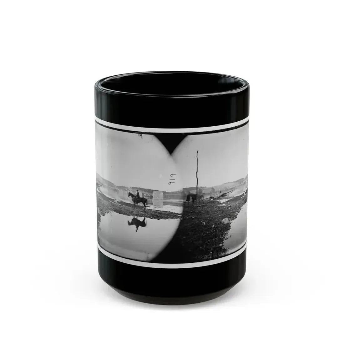 Berlin (Now Brunswick), Md. Pontoon Bridge And Ruins Of The Stone Bridge Across The Potomac (Destroyed In 1861) (U.S. Civil War) Black Coffee Mug 15oz - Go Mug Yourself