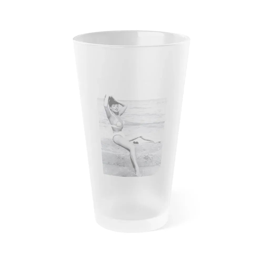 Bettie Page #1041 - 1 B&W Photo from Bunny Yeager's Darkroom Pin-up Photography's Golden Era (Vintage Female Icon) Frosted Pint Glass 16oz 16oz Frosted - Go Mug Yourself
