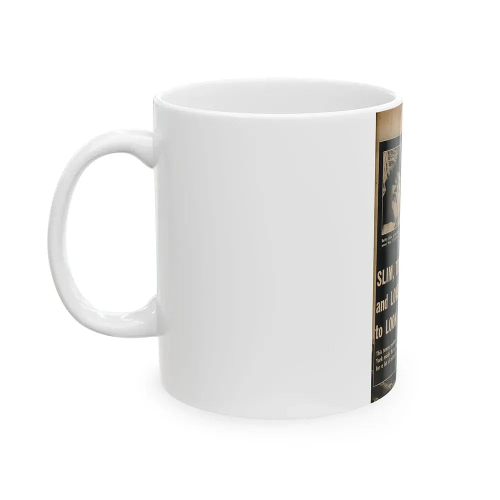 Bettie Page #1058 - 2 B&W Photos & Captions from Foto-rama Digest Mag. March '56 (Vintage Female Icon) White Coffee Mug - Go Mug Yourself