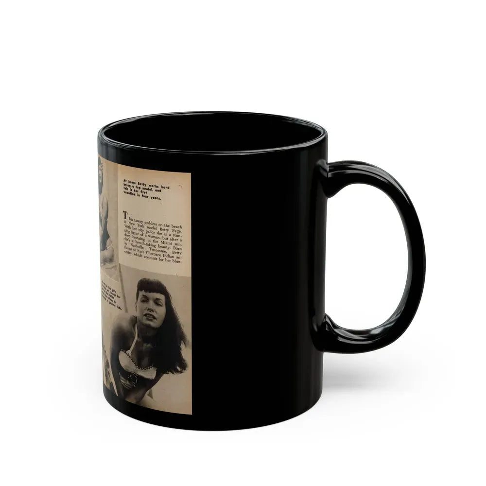 Bettie Page #1059 - 3 B&W Photos & Captions & Short Article from Foto-rama Digest Mag. March '56 (Vintage Female Icon) Black Coffee Mug - Go Mug Yourself
