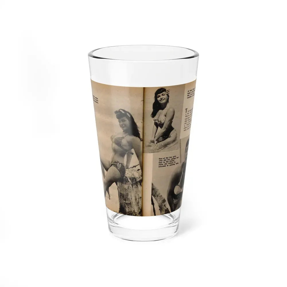 Bettie Page #1059 - 3 B&W Photos & Captions & Short Article from Foto-rama Digest Mag. March '56 (Vintage Female Icon) Pint Glass 16oz 16oz - Go Mug Yourself