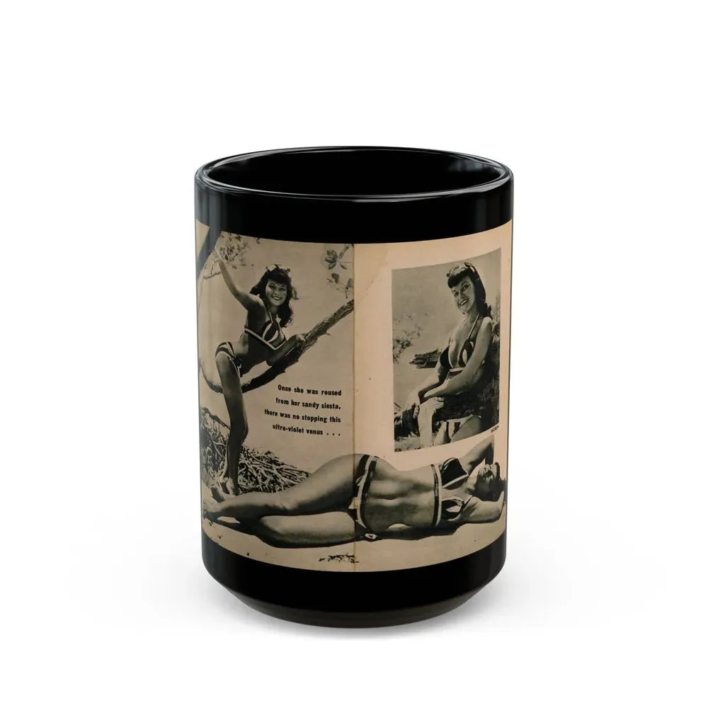 Bettie Page #1063 - Pages 5 & 6 of 8 with, 2 B&W Photos & Short Article from PHOTO Digest Mag. Nov. '54(Dave's Library Scan) (Vintage Female Icon) Black Coffee Mug 15oz - Go Mug Yourself