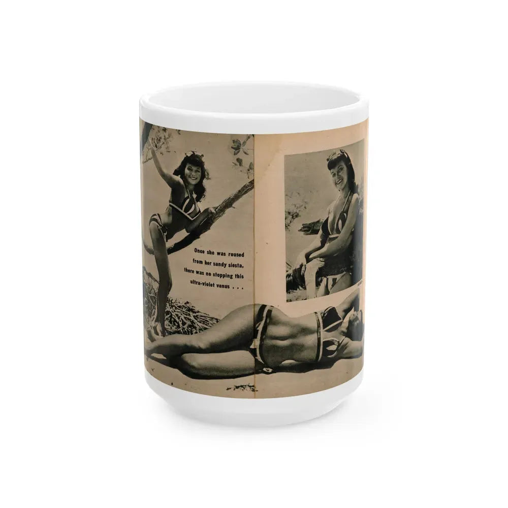 Bettie Page #1063 - Pages 5 & 6 of 8 with, 2 B&W Photos & Short Article from PHOTO Digest Mag. Nov. '54(Dave's Library Scan) (Vintage Female Icon) White Coffee Mug 15oz - Go Mug Yourself