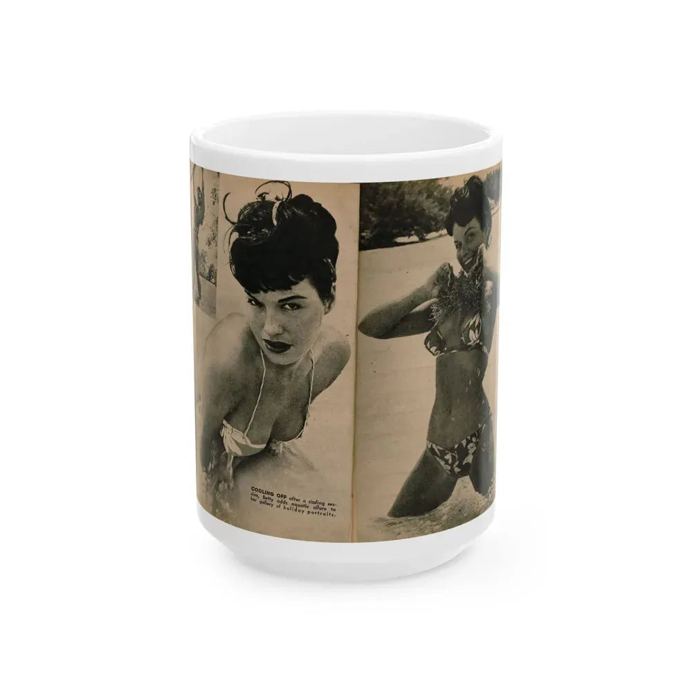 Bettie Page #1064 - Pages 7 & 8 of 8 with, 2 B&W Photos & Short Article from PHOTO Digest Mag. Nov. '54(Dave's Library Scan) (Vintage Female Icon) White Coffee Mug 15oz - Go Mug Yourself