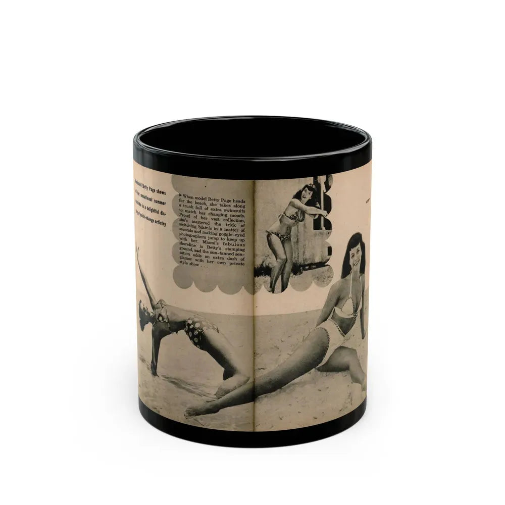 Bettie Page #1066 - Pages 2 & 3 of 6 with, 3 B&W Photos, Short Article & Caption from BRIEF Digest Mag. Nov. '54 (Vintage Female Icon) Black Coffee Mug 11oz - Go Mug Yourself