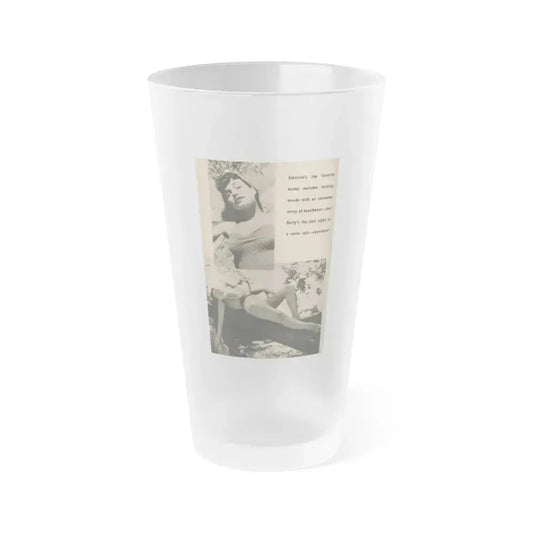 Bettie Page #1068 - Pages 6 of 6 with, 2 B&W Photos & Caption from BRIEF Digest Mag. Nov. '54 (Vintage Female Icon) Frosted Pint Glass 16oz 16oz Frosted - Go Mug Yourself