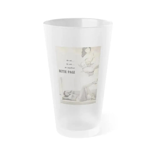 Bettie Page #1069 - Pages 1 of 4 with, 2 B&W Photos & Headline from After Hours Vol. 1, No. 4 '57 Mag. (Vintage Female Icon) Frosted Pint Glass 16oz 16oz Frosted - Go Mug Yourself