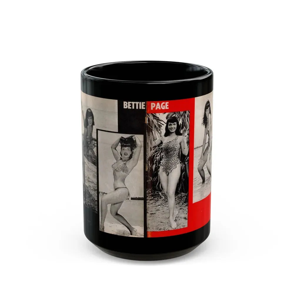 Bettie Page #1071 - Pages 3 & 4 of 4 with, 4 B&W Photos from After Hours Vol. 1, No. 4 '57 Mag. (Vintage Female Icon) Black Coffee Mug 15oz - Go Mug Yourself