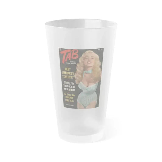 Betty Brosmer #163 - Tab Digest Mag. April '55 - Betty on Cover in Color (Vintage Female Icon) Frosted Pint Glass 16oz 16oz Frosted - Go Mug Yourself