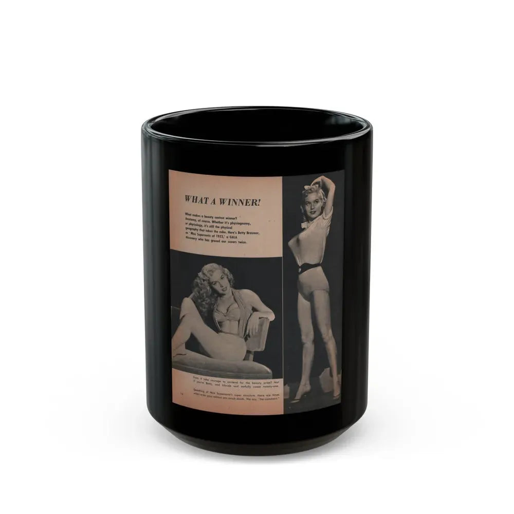 Betty Brosmer #166 - Gala Mag. Jan. '53 - 2 B&W Photos & Captions (Vintage Female Icon) Black Coffee Mug 15oz - Go Mug Yourself