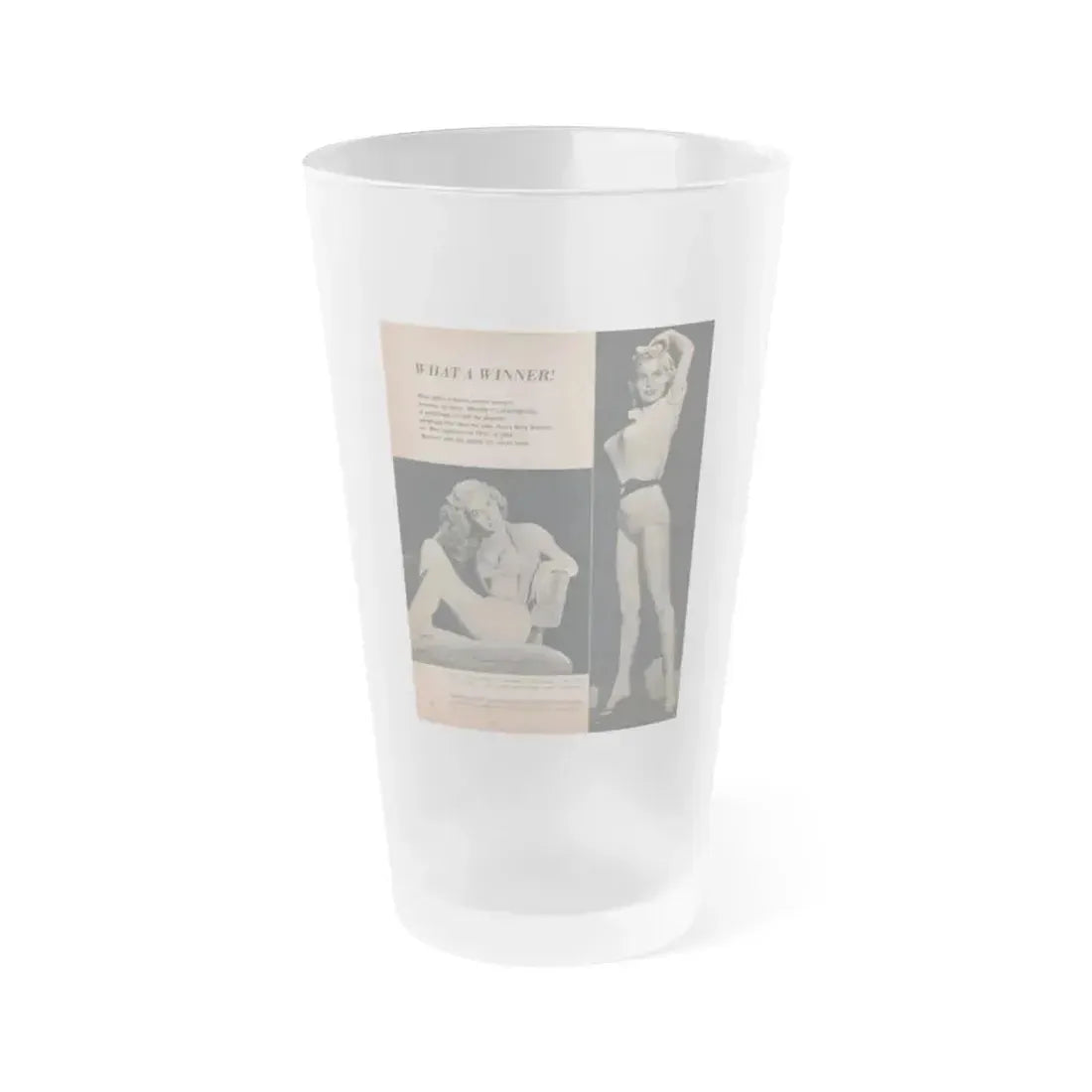 Betty Brosmer #166 - Gala Mag. Jan. '53 - 2 B&W Photos & Captions (Vintage Female Icon) Frosted Pint Glass 16oz 16oz Frosted - Go Mug Yourself