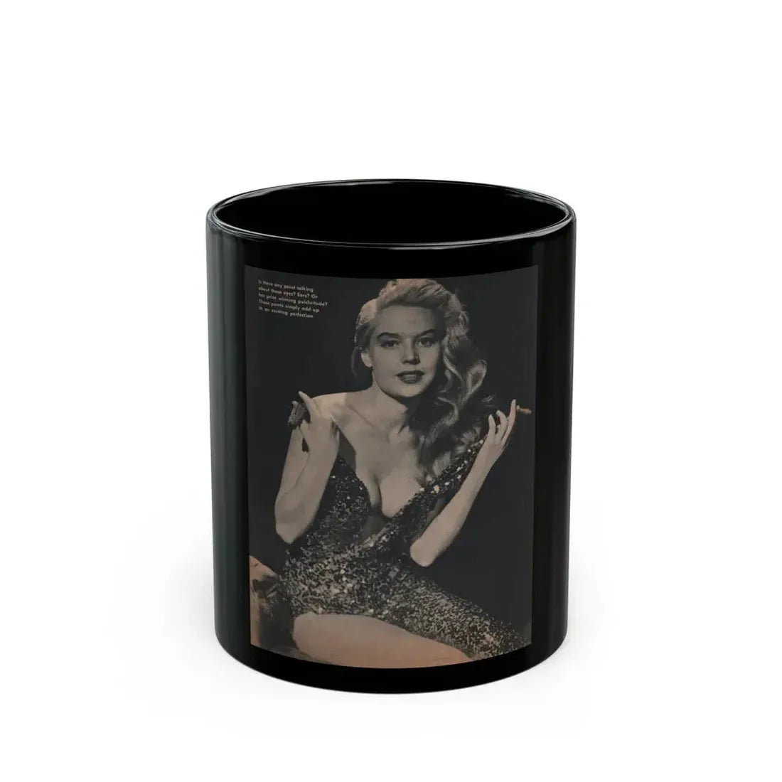 Betty Brosmer #167 - Gala Mag. Jan. '53 - 1 B&W Photos & Caption (Vintage Female Icon) Black Coffee Mug 11oz - Go Mug Yourself