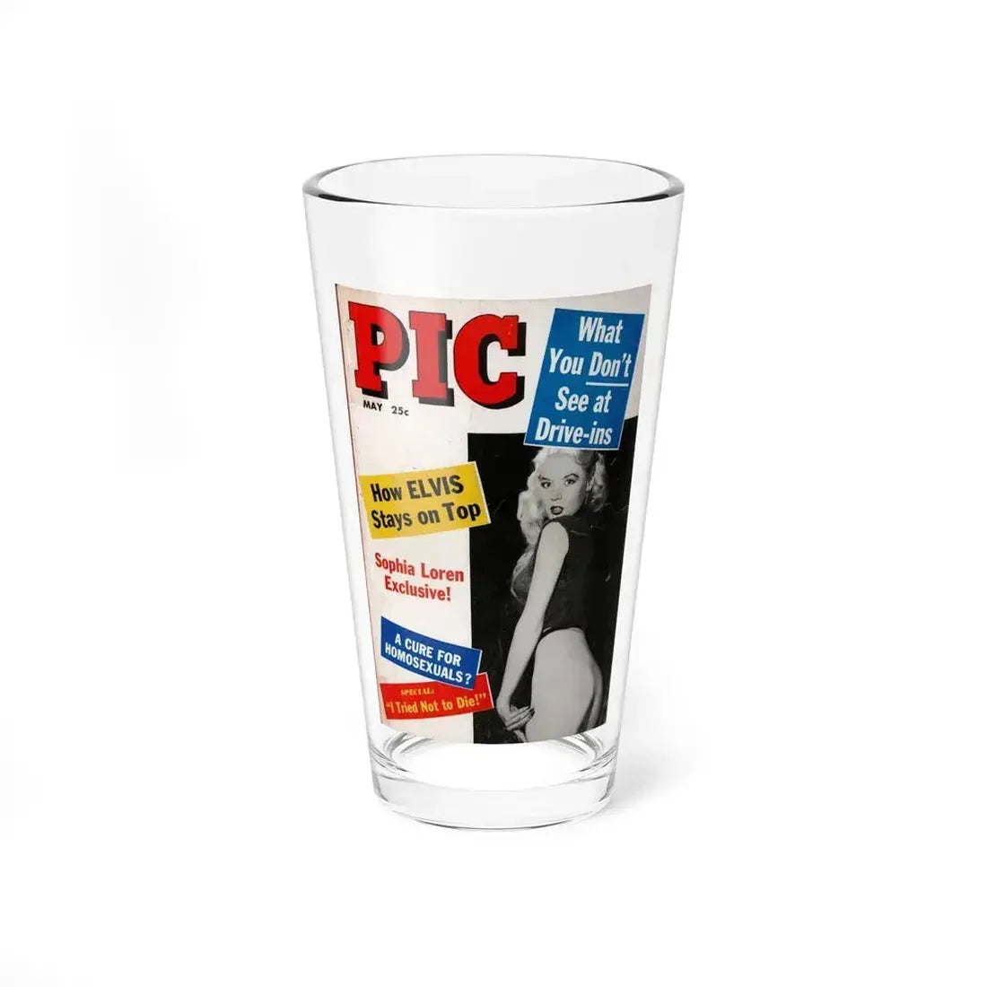 Betty Brosmer #235 - Betty on Cover of PIC Digest Mag. May '57 (Vintage Female Icon) Pint Glass 16oz 16oz - Go Mug Yourself