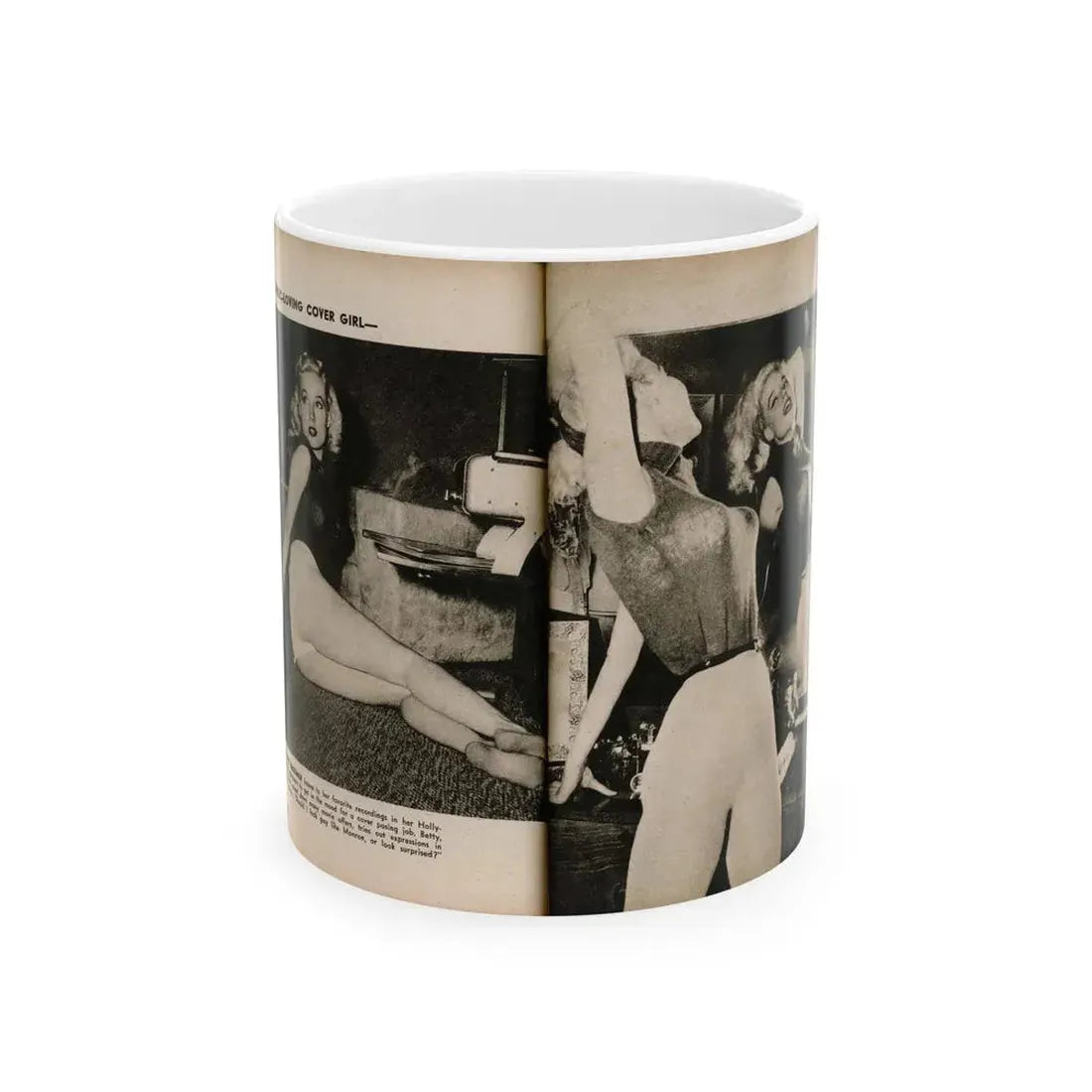 Betty Brosmer #237 - 2 Pages, 2 B&W Photos & Caption from PIC Digest Mag. May '57 (Vintage Female Icon) White Coffee Mug 11oz - Go Mug Yourself
